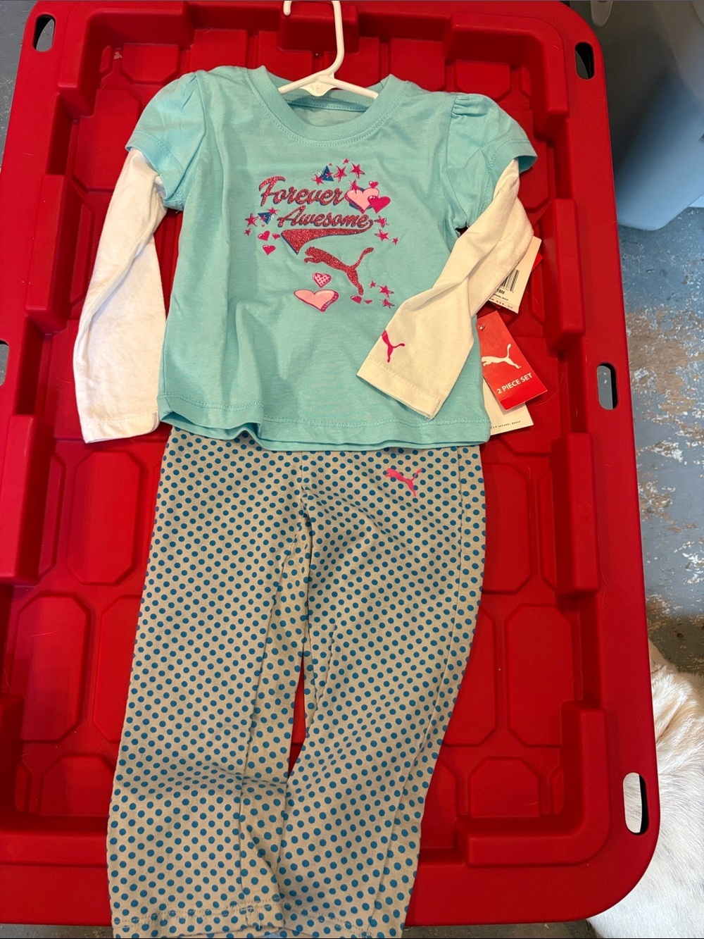 Puma Aqua, White & Pink Girls 2-Piece Pajama Set